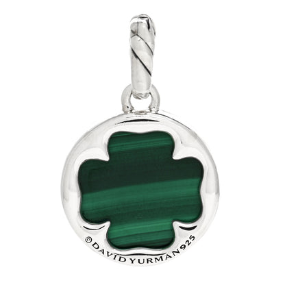 David Yurman Sterling Silver Diamond Malachite Elements Clover Disc Pendant 3 of 5