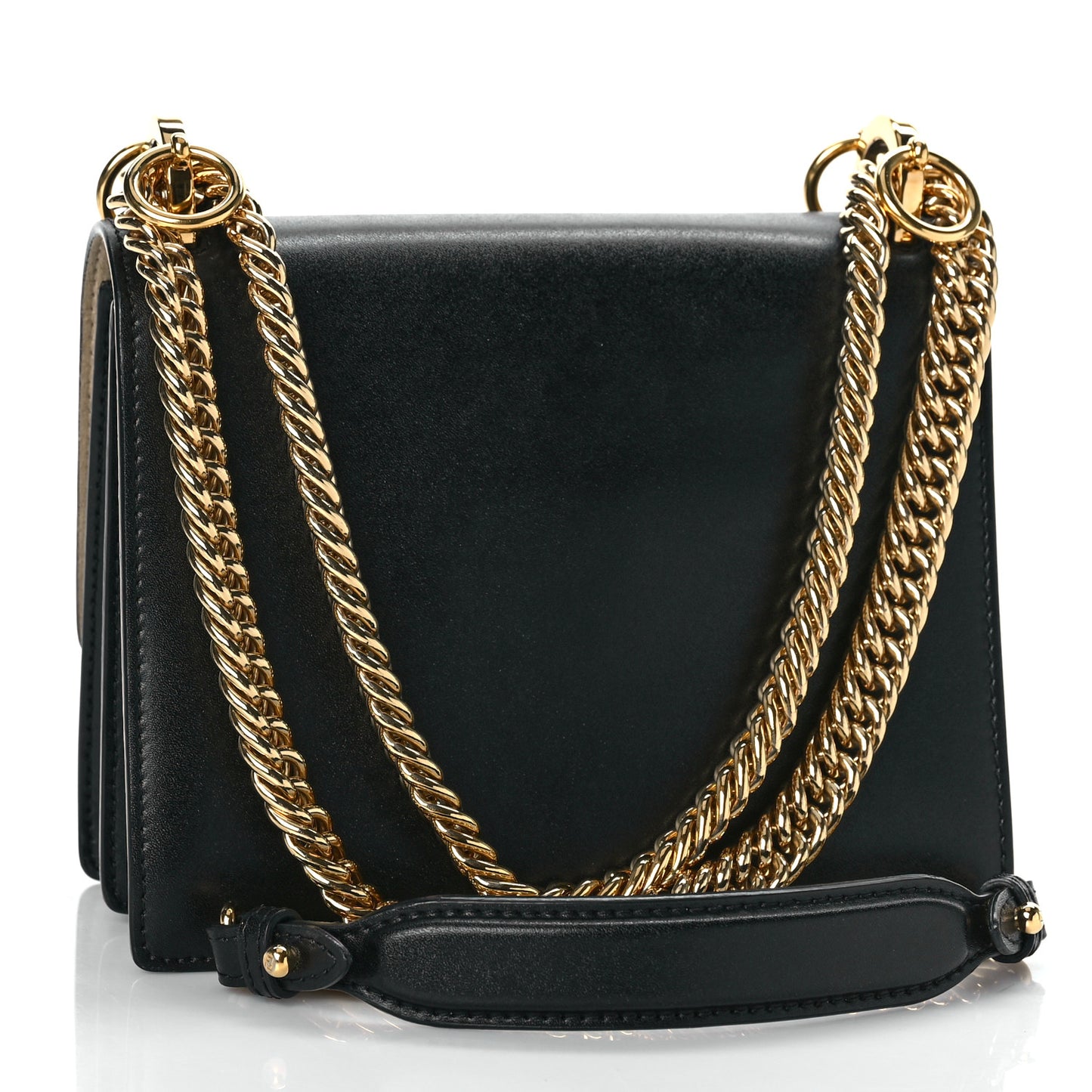 Vitello Liberty Metal Monster Eyes Small Kan I Shoulder Bag Black Gold