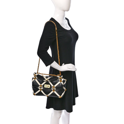 Valentino Garavani Nappa Large Roman Stud Shoulder Bag Black White 2 of 10