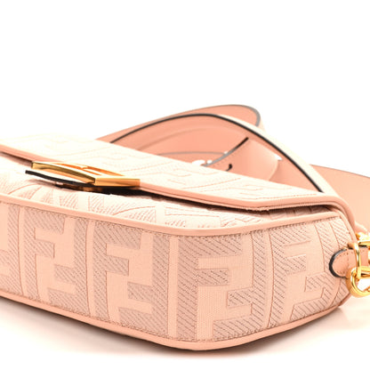 Fendi Canvas Vitello King Extra Strap FF Embroidered Baguette Baby Pink 9 of 9