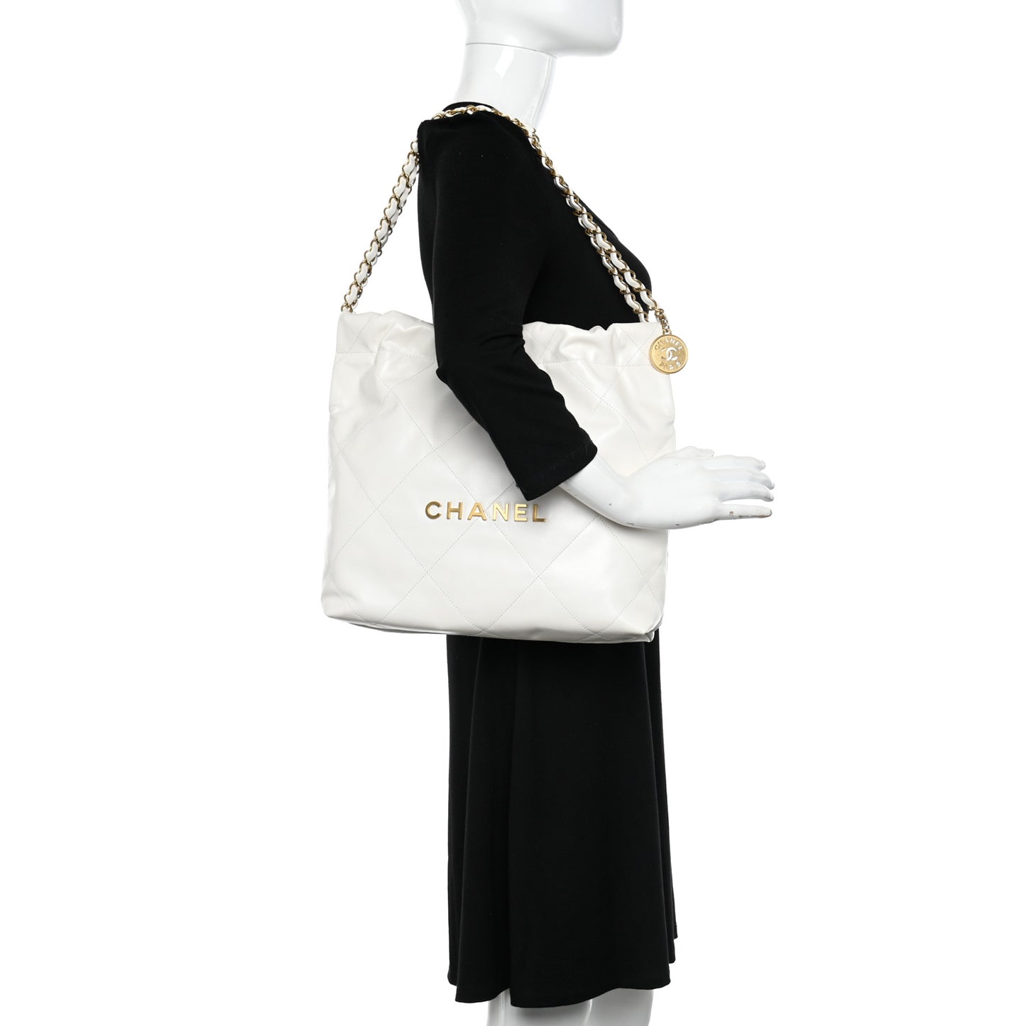 Shiny Calfskin Quilted Small Chanel 22 White