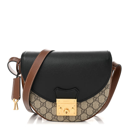 Gucci GG Supreme Monogram Calfskin Small Padlock Messenger Shoulder Bag Beige Black Cuir 1 of 10