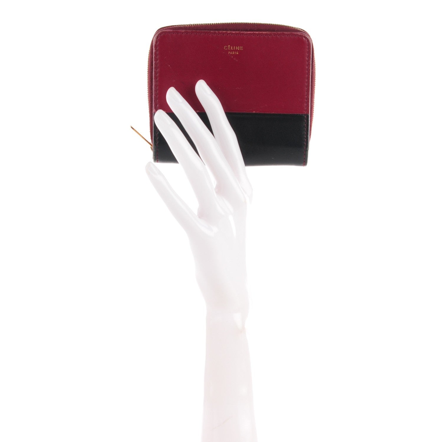 Celine Lambskin Zip Around Compact Wallet Burgundy Black 4 of 11