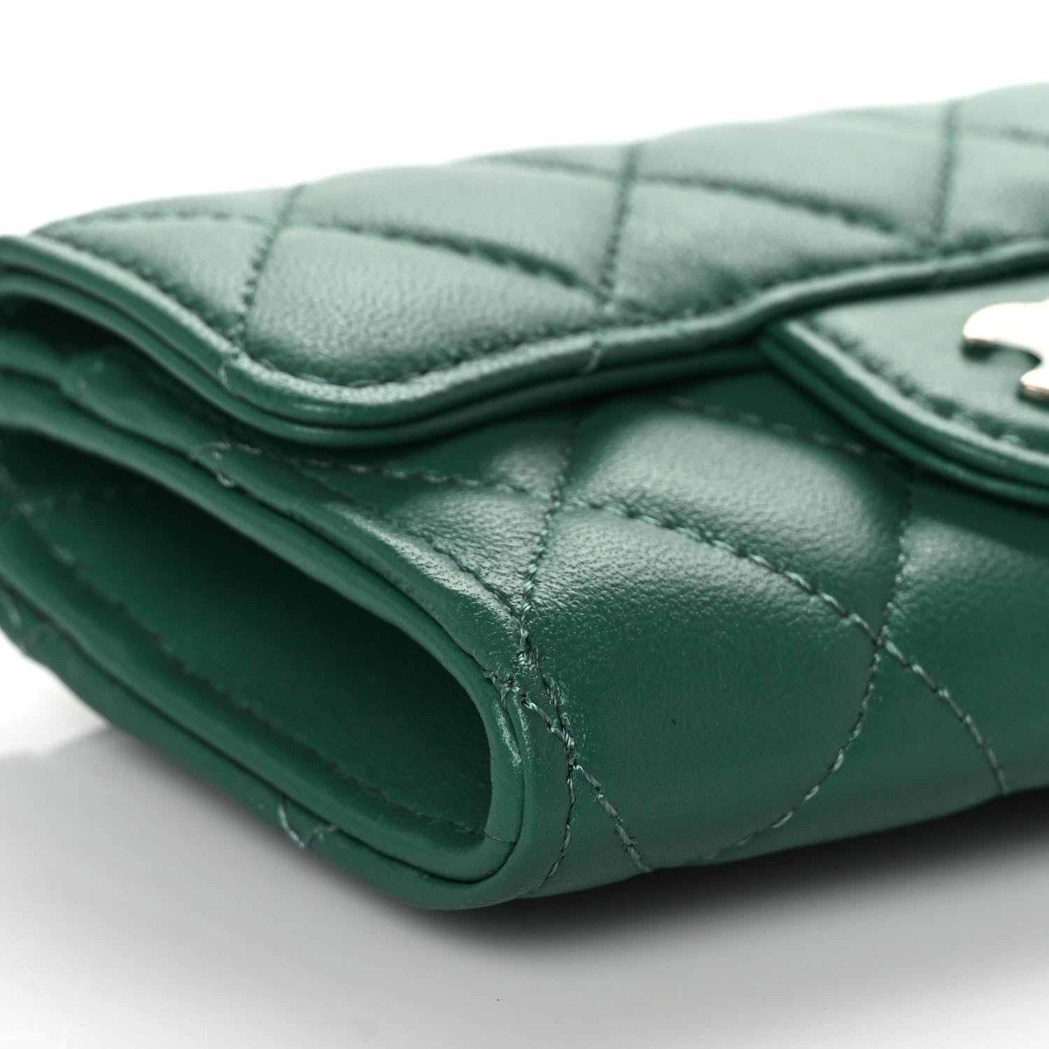 Chanel Lambskin Quilted Flap Card Holder Wallet Green 9 of 11