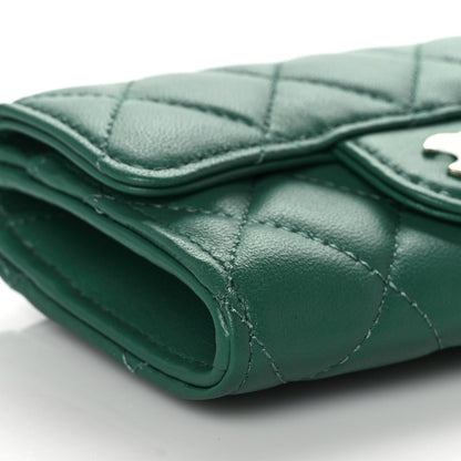 Chanel Lambskin Quilted Flap Card Holder Wallet Green 9 of 11