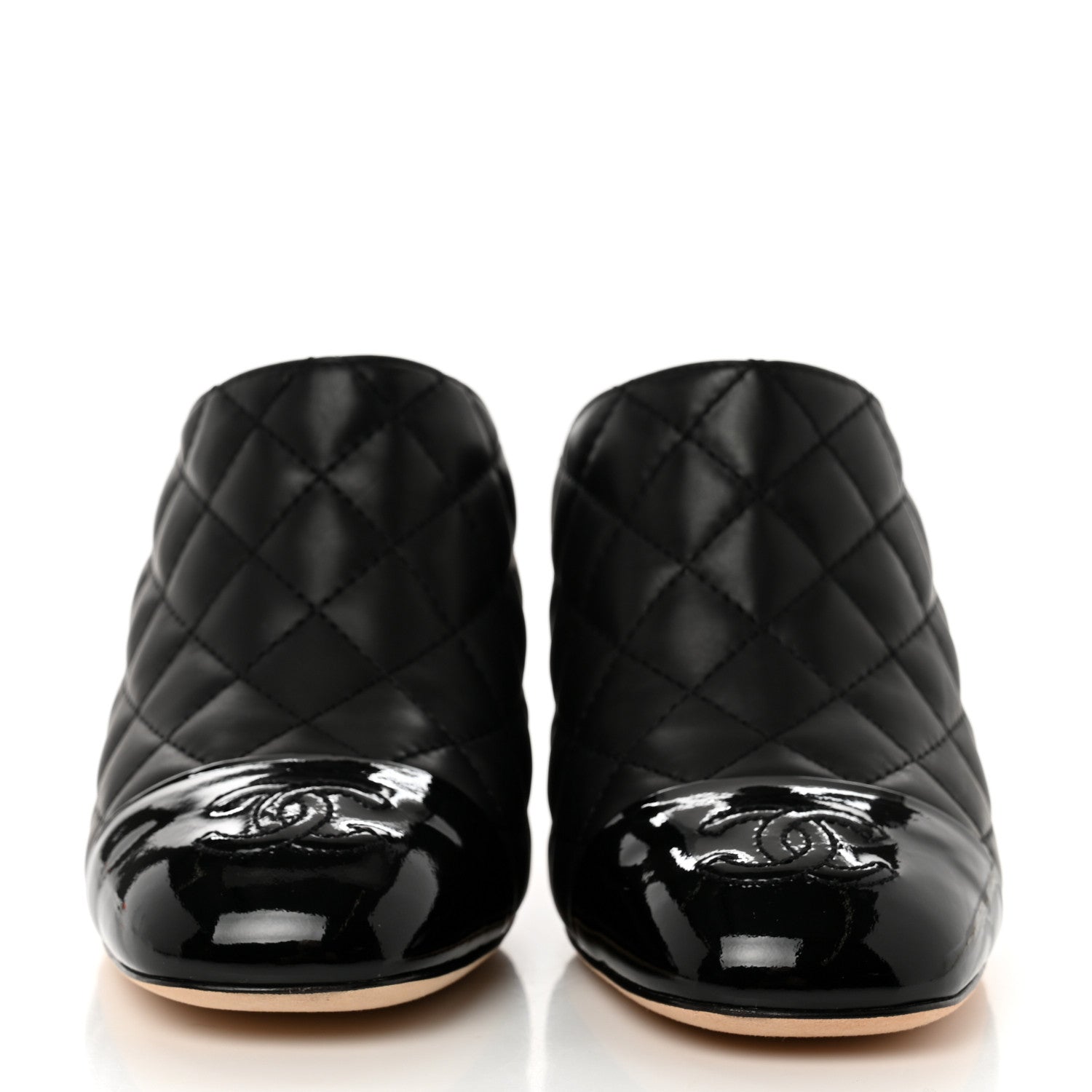 Chanel Patent Calfskin Quilted Cap Toe CC Mules 37 Black 2 of 9
