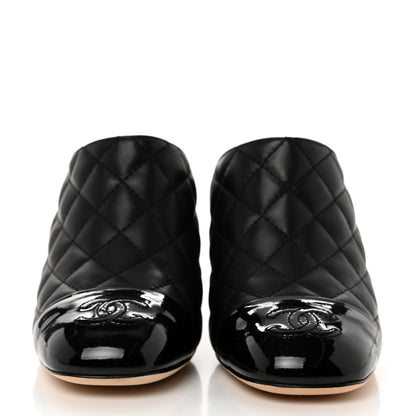 Chanel Patent Calfskin Quilted Cap Toe CC Mules 37 Black 2 of 9
