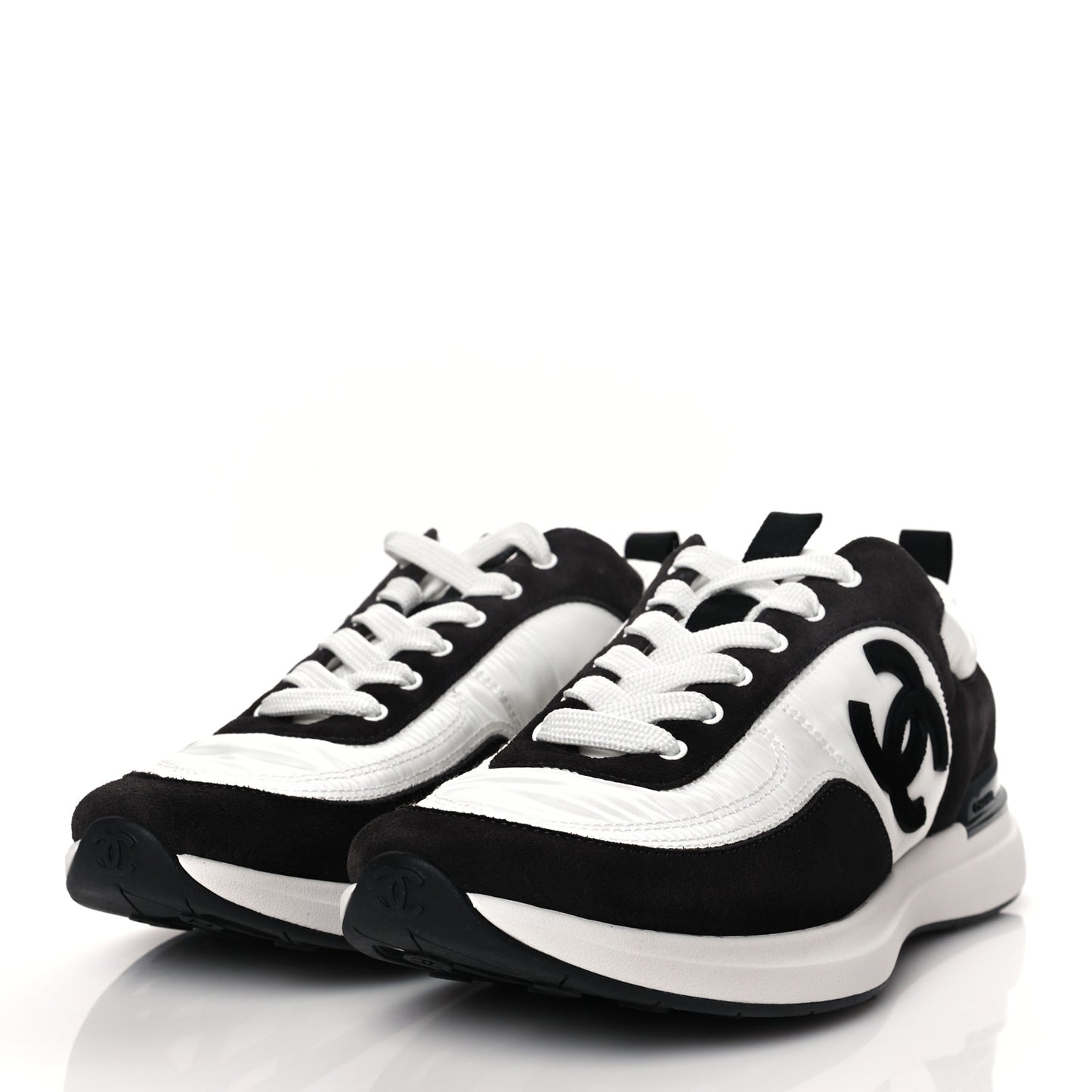 Nylon Suede Calfskin CC Sneakers 40.5 White Dark Grey