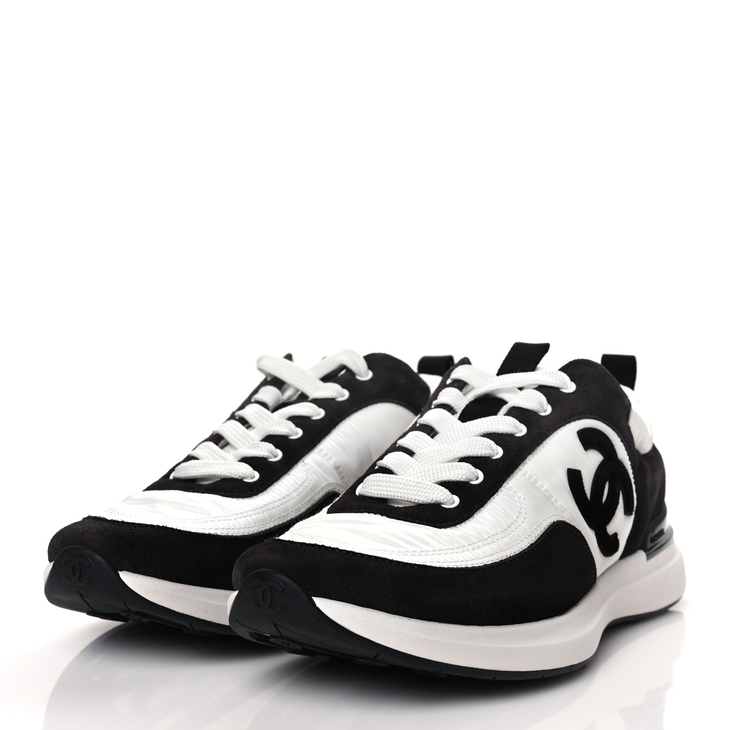 Chanel Nylon Suede Calfskin CC Sneakers 40.5 White Dark Grey 3 of 8