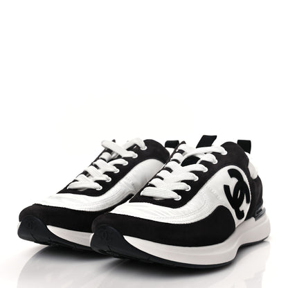 Chanel Nylon Suede Calfskin CC Sneakers 40.5 White Dark Grey 3 of 8