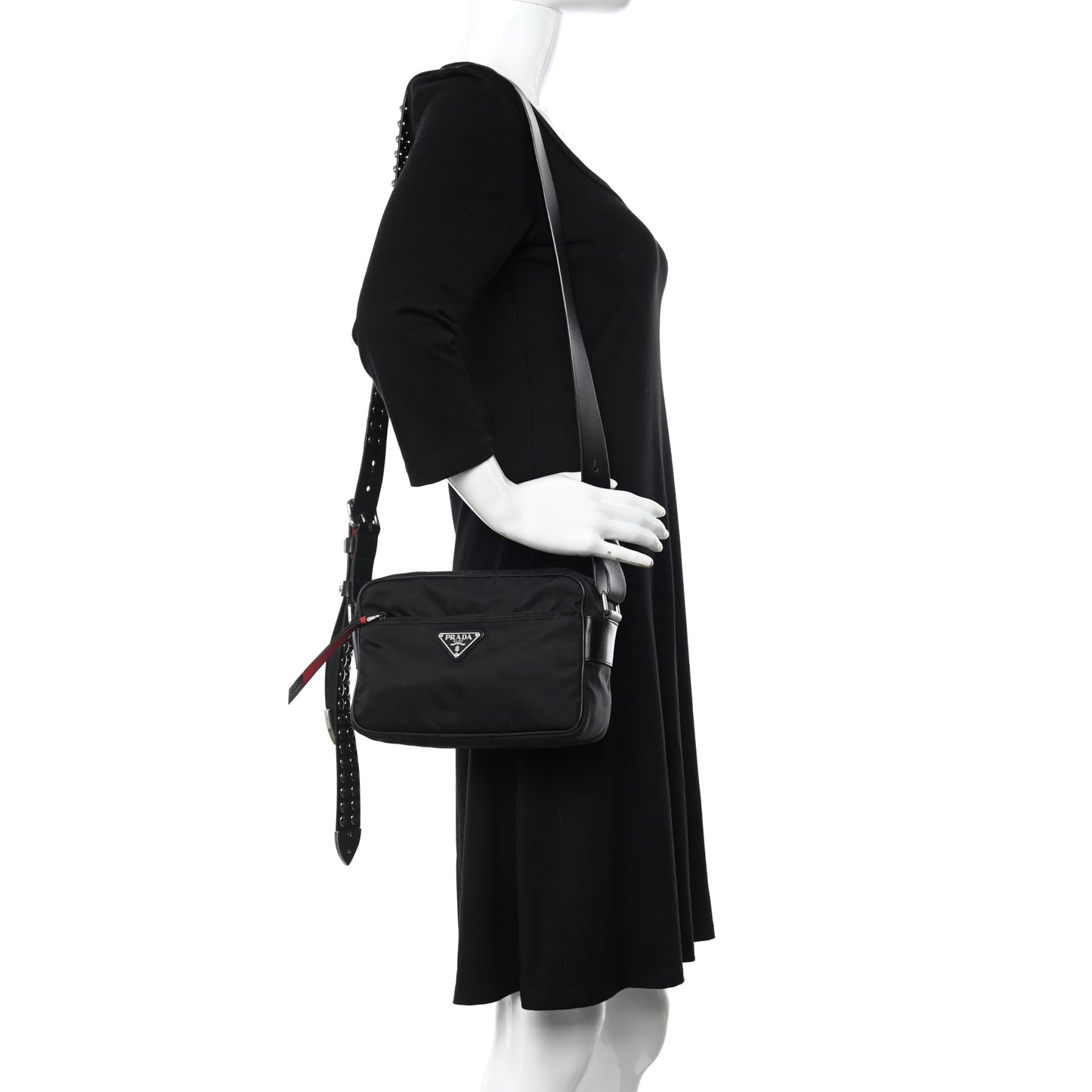 Tessuto Nylon Studded New Vela Shoulder Bag Black Fuoco