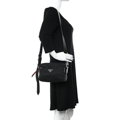 Prada Tessuto Nylon Studded New Vela Shoulder Bag Black Fuoco 2 of 14