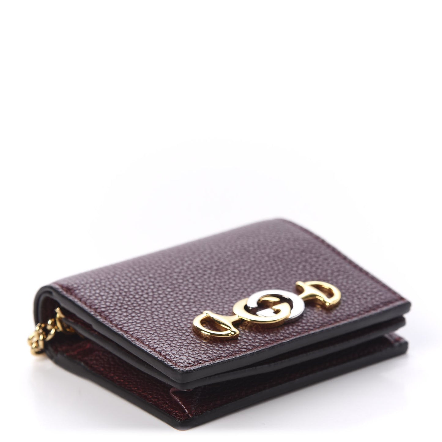 Grainy Calfskin Zumi Chain Card Case Wallet Vintage Bordeaux