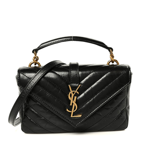 Shiny Calfskin Matelasse Chevron Monogram Mini College Bag Black
