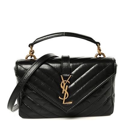 Saint Laurent Shiny Calfskin Matelasse Chevron Monogram Mini College Bag Black 1 of 11