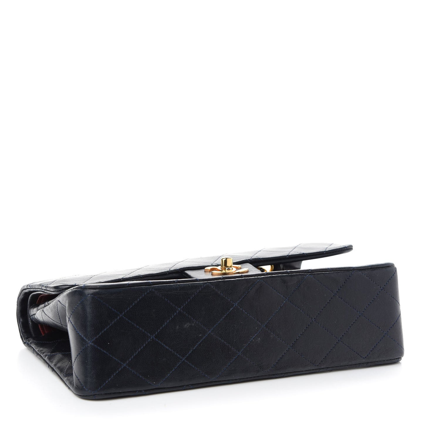 Lambskin Quilted Medium Double Flap Navy