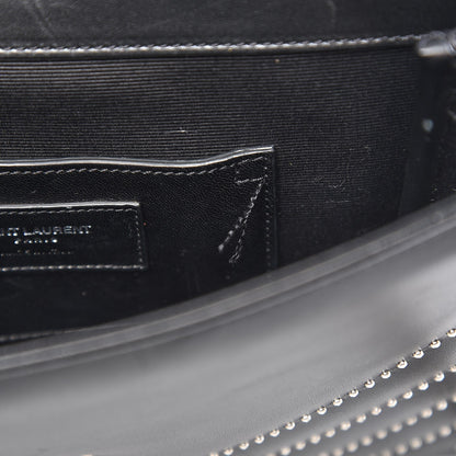 Saint Laurent Lambskin Matelasse Chevron Studded Medium Monogram Satchel Black 8 of 11