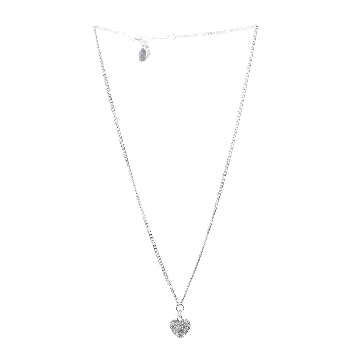 Christian Dior Metal Crystal Logo Heart Pendant Necklace Silver 3 of 4