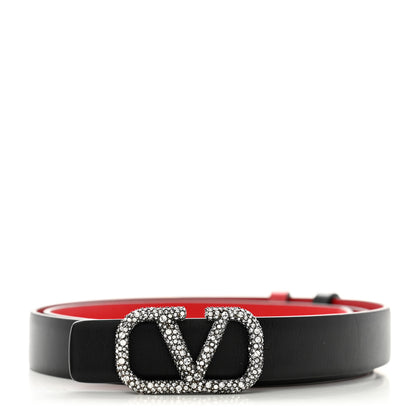 Valentino Garavani Calfskin Crystal VLogo 40mm Belt 75 Black Rouge Pur 1 of 6