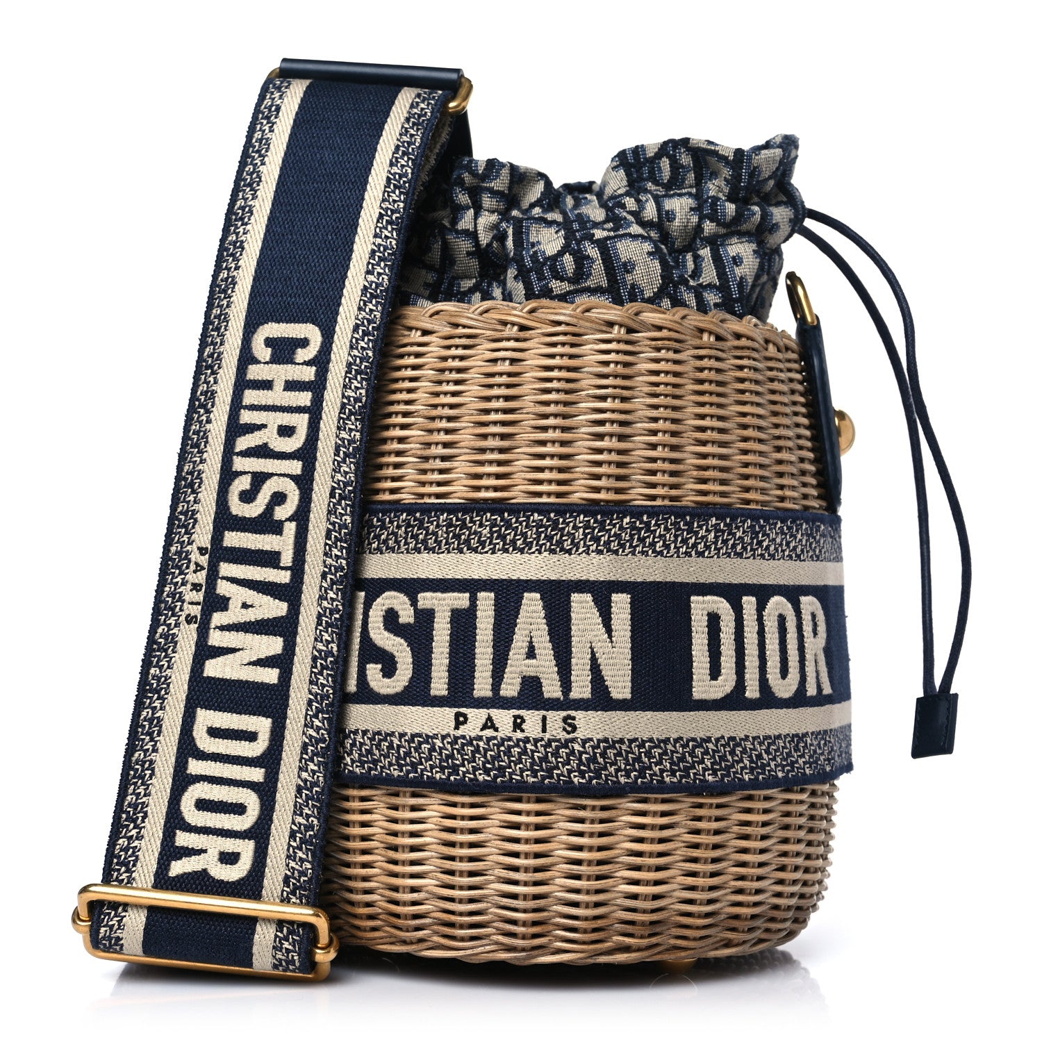 Christian Dior Wicker Oblique Drawstring Bucket Bag Blue 1 of 9