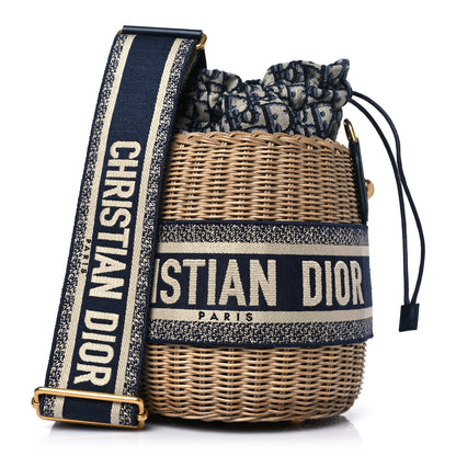 Christian Dior Wicker Oblique Drawstring Bucket Bag Blue 1 of 9