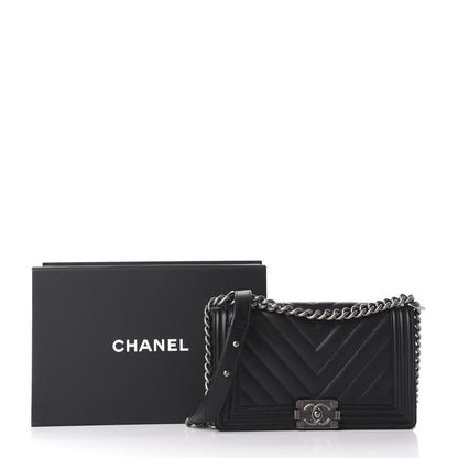 Chanel Caviar Chevron Quilted Medium Boy Flap Black 11 of 11