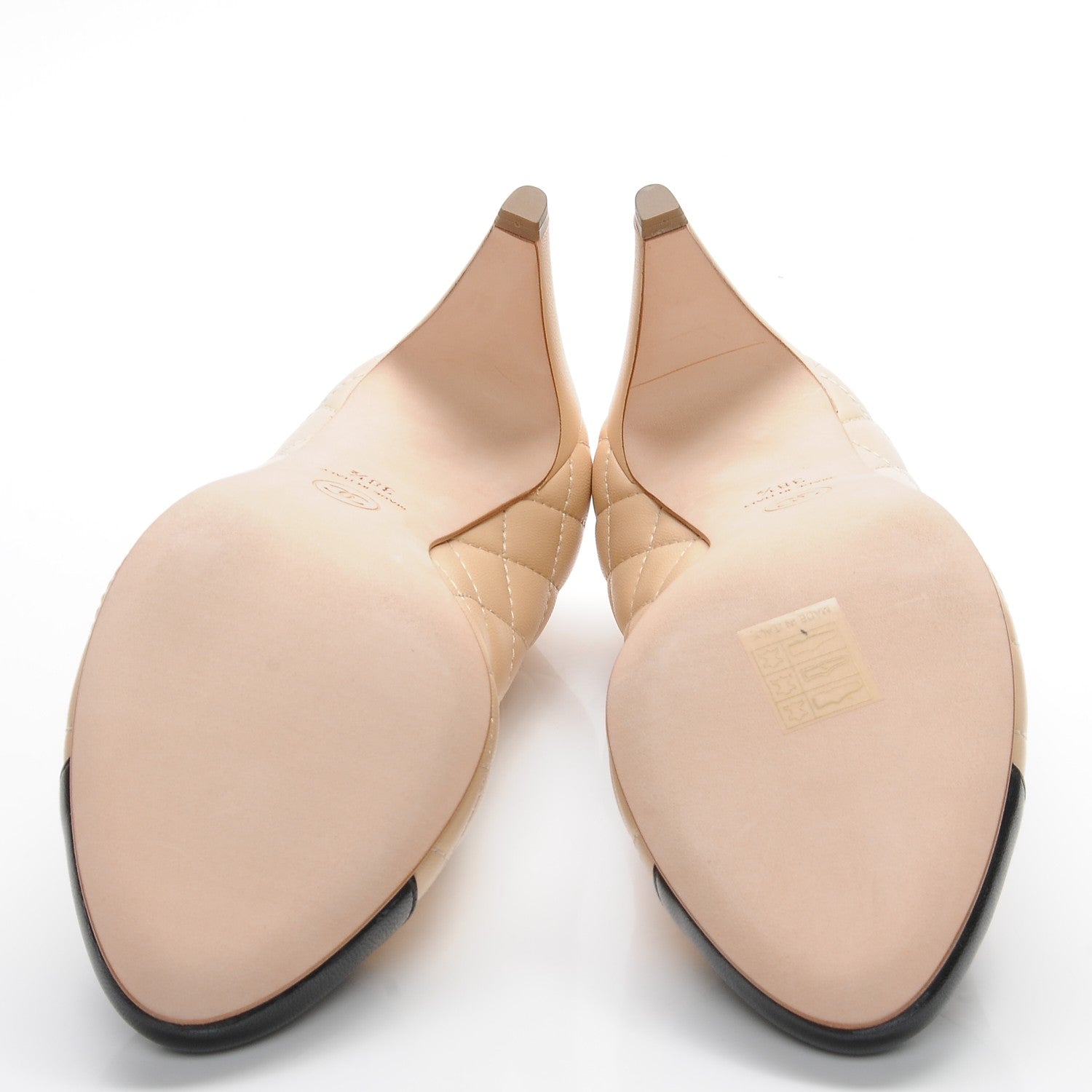 Chanel Lambskin Quilted Cap Toe Pumps 38.5 Beige Black 5 of 8