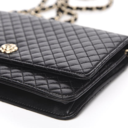 Chanel Lambskin Quilted Camellia Wallet On Chain WOC Black 10 of 12