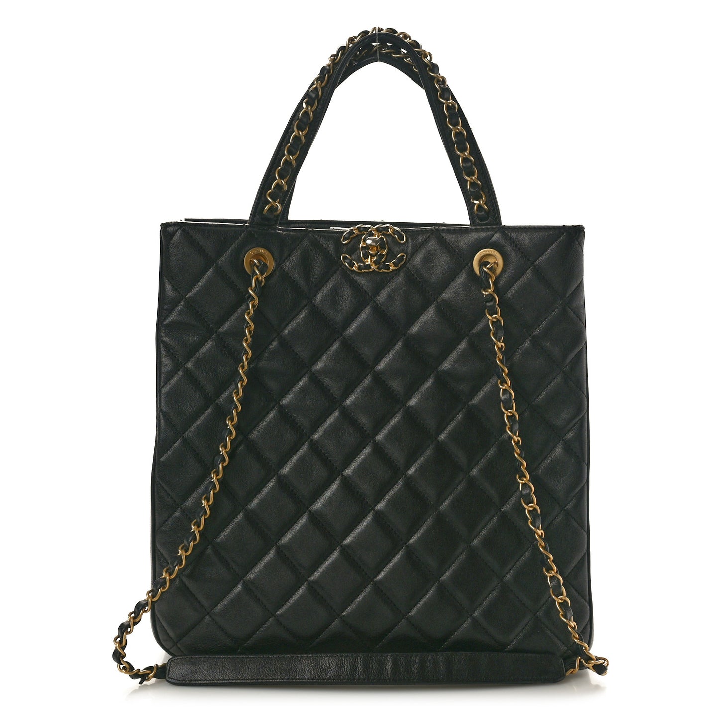 Lambskin Quilted Large Chanel 19 Shopping Tote Black