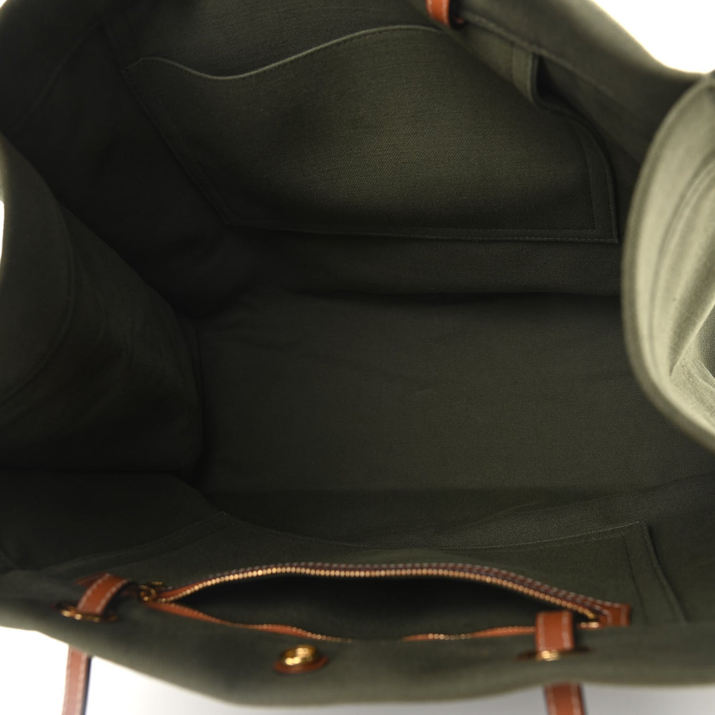 Canvas Calfskin Vertical Cabas Green