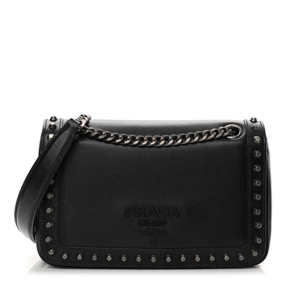 Prada Glace Calfskin Studded Crossbody Black 1 of 12