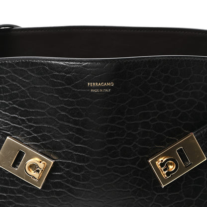 Salvatore Ferragamo Washed Calfskin Medium Hug Soft Bicolor Shoulder Bag Black Testa Di Moro 7 of 9