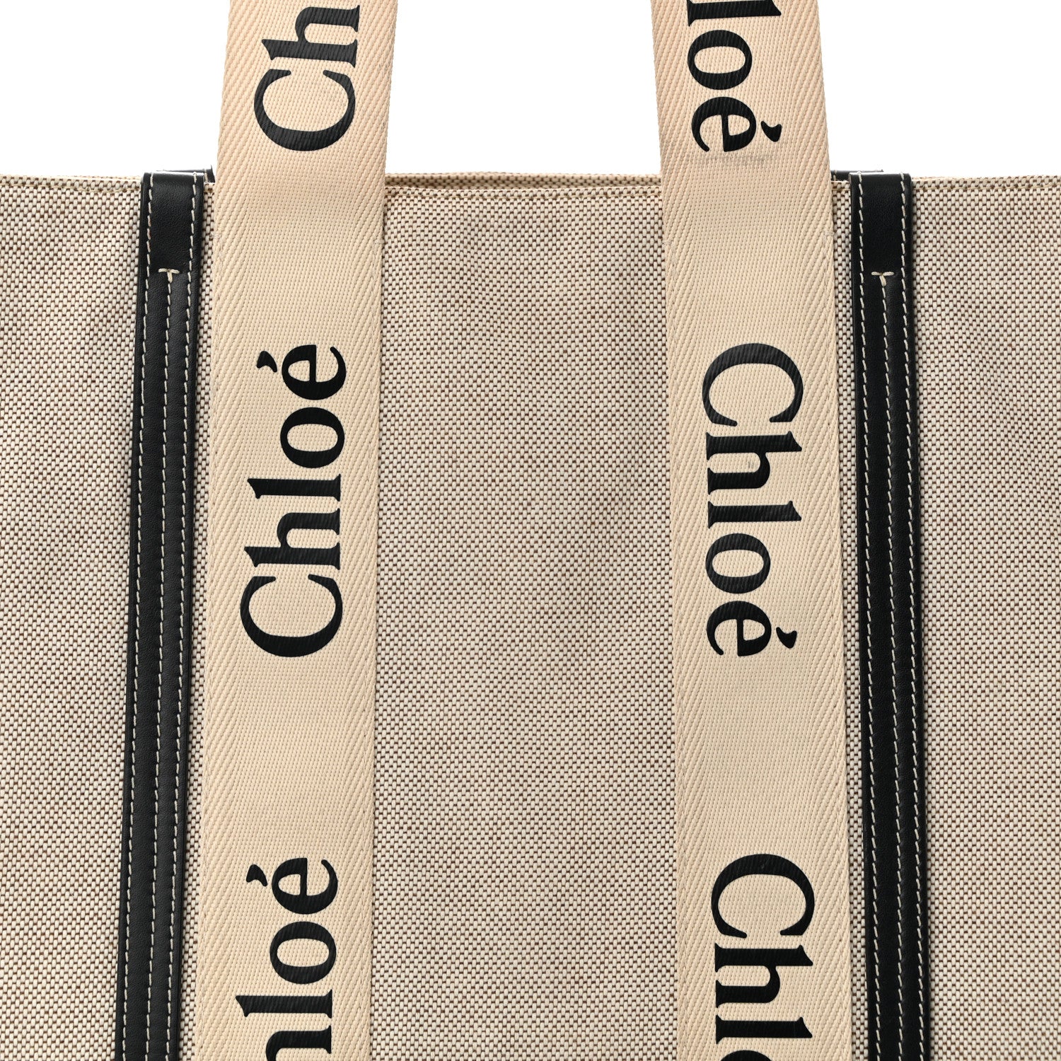 Chloe Cotton Calfskin Large Woody Ribbon Tote White Blue 8 of 11