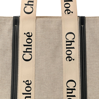 Chloe Cotton Calfskin Large Woody Ribbon Tote White Blue 8 of 11
