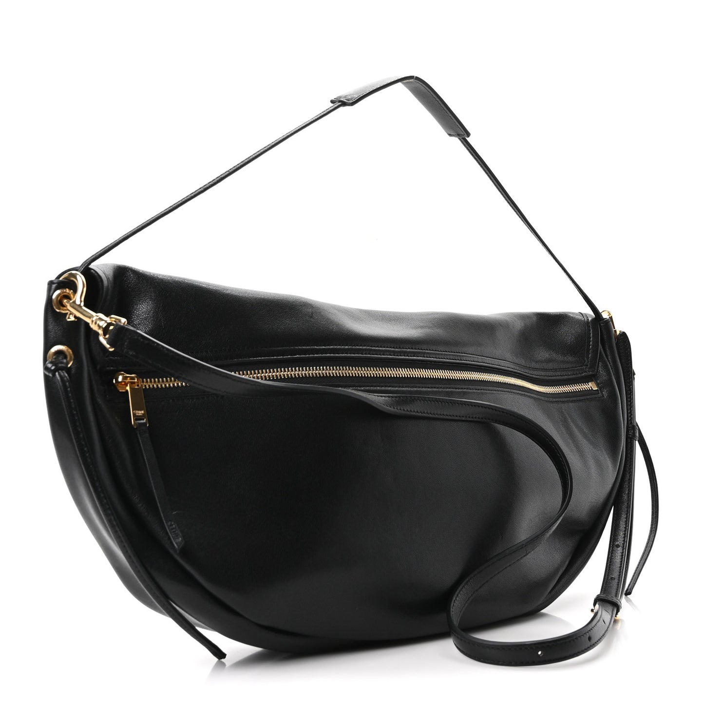 Shiny Lambskin Soft Triomphe Half Moon Bag Black