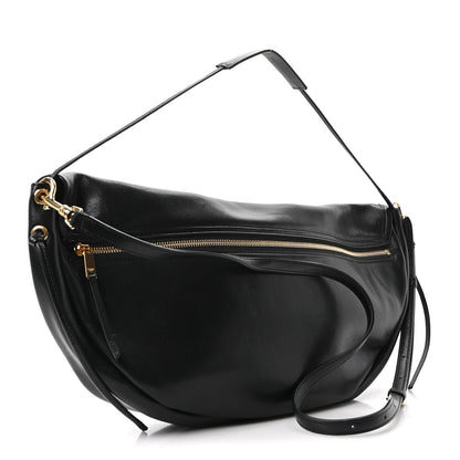 Celine Shiny Lambskin Soft Triomphe Half Moon Bag Black 3 of 11