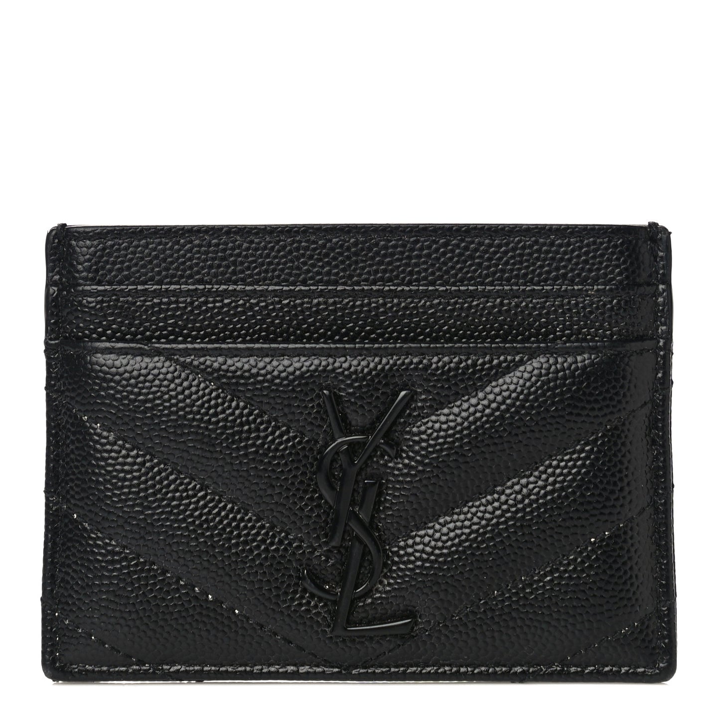Grain De Poudre Matelasse Chevron Monogram Credit Card Case Black