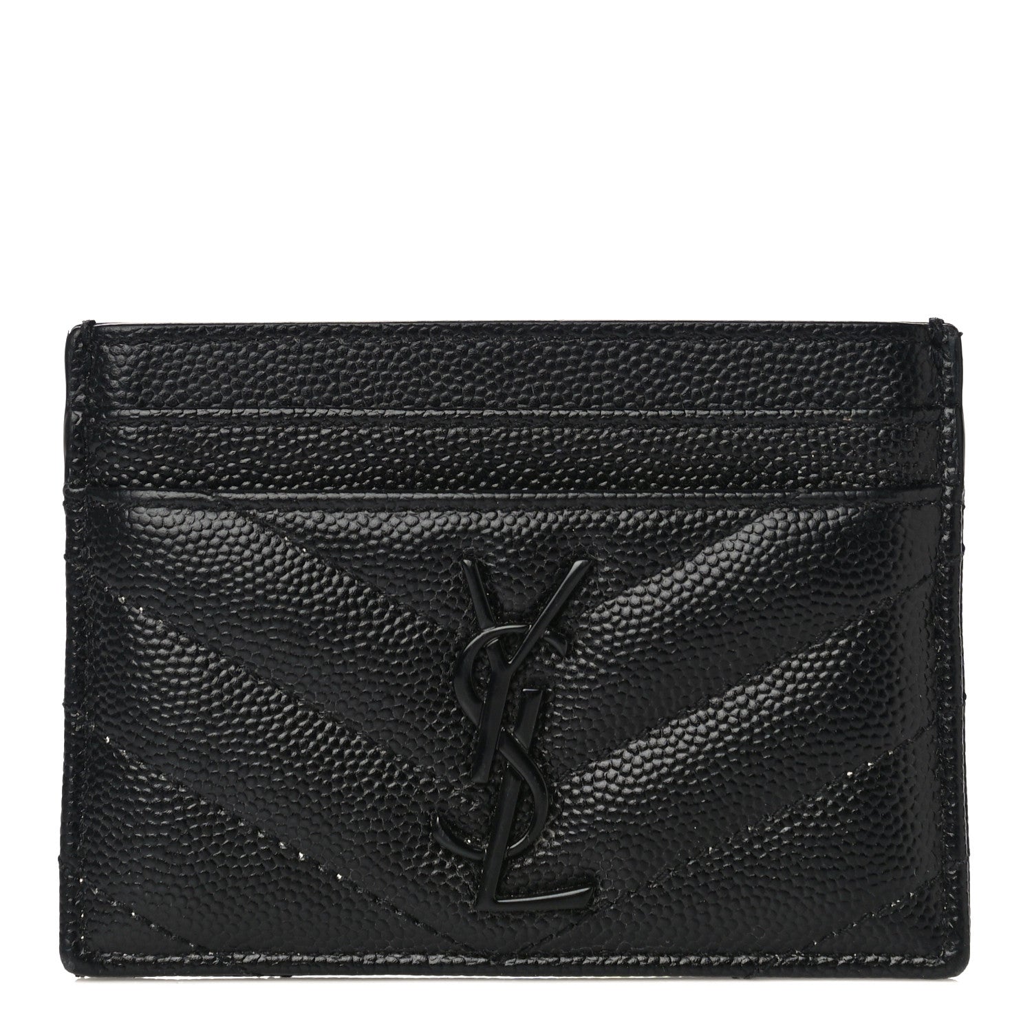 Saint Laurent Grain De Poudre Matelasse Chevron Monogram Credit Card Case Black 1 of 11