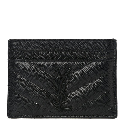 Saint Laurent Grain De Poudre Matelasse Chevron Monogram Credit Card Case Black 1 of 11