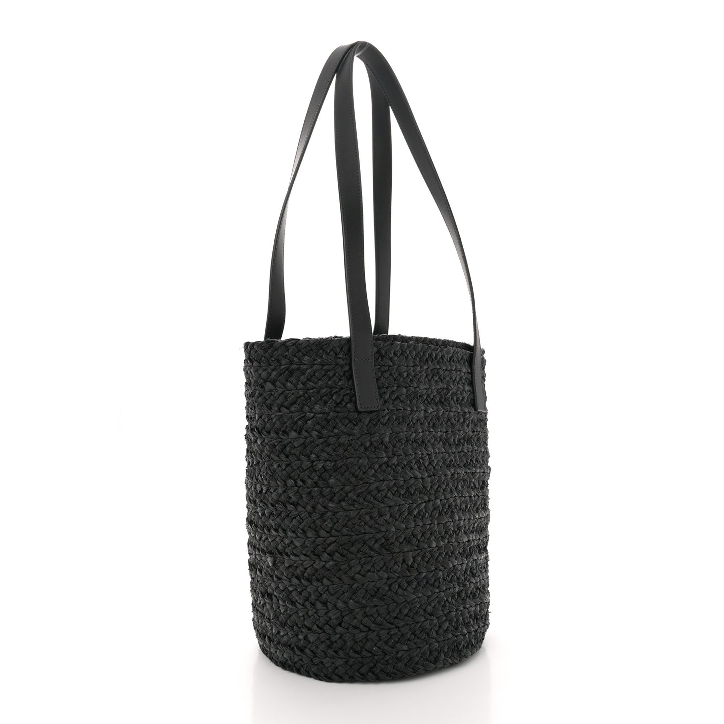 Raffia Calfskin Small Panier Tote Black