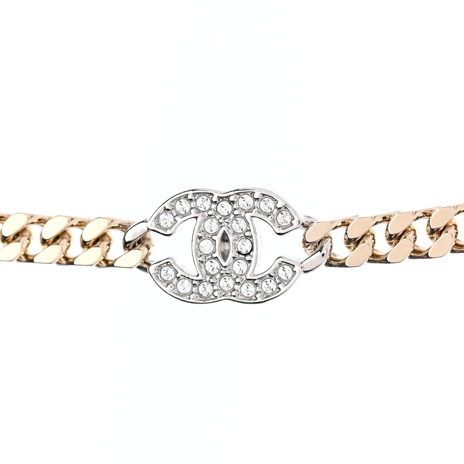 Chanel Crystal Chain CC Link Choker Gold Silver 4 of 7