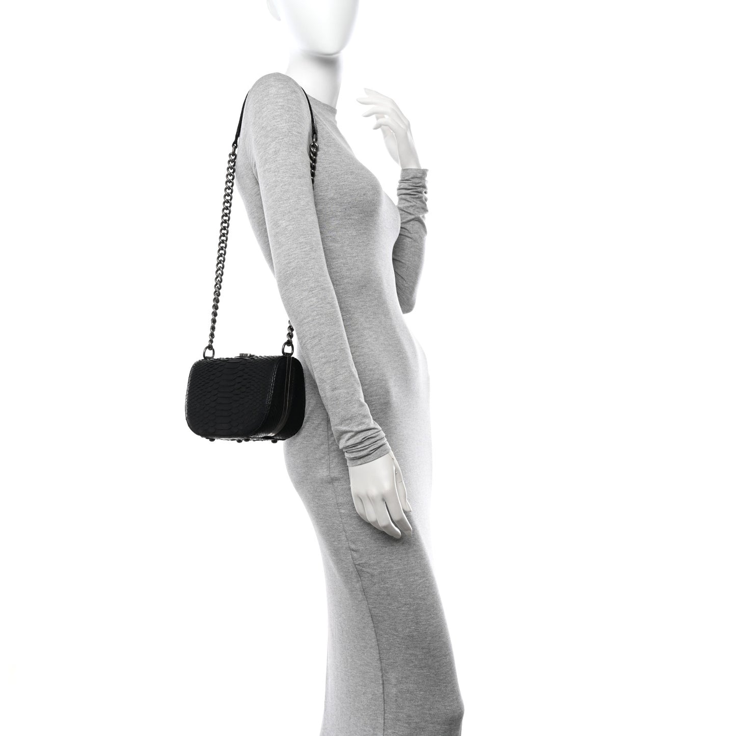 Snakeskin Box Kisslock Crosssbody Black
