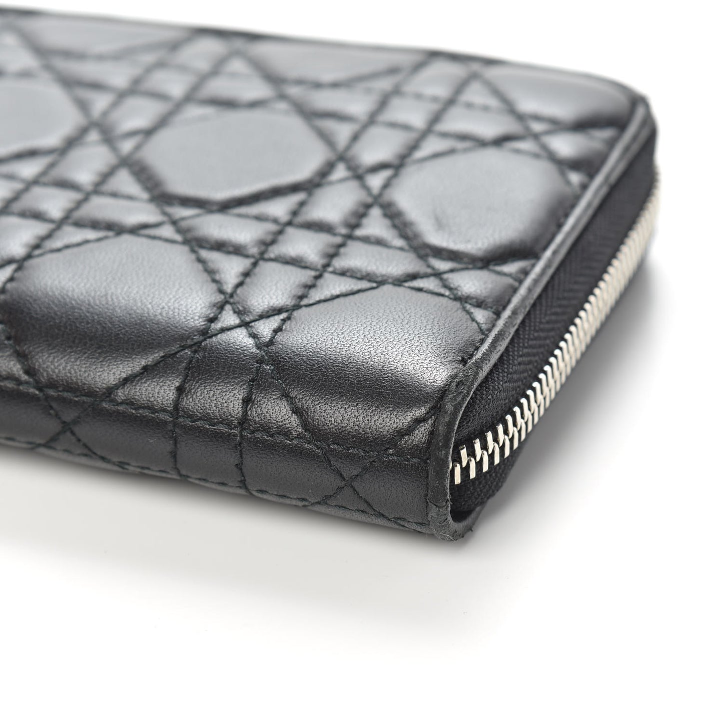 Lambskin Cannage Lady Dior Zip Wallet Black