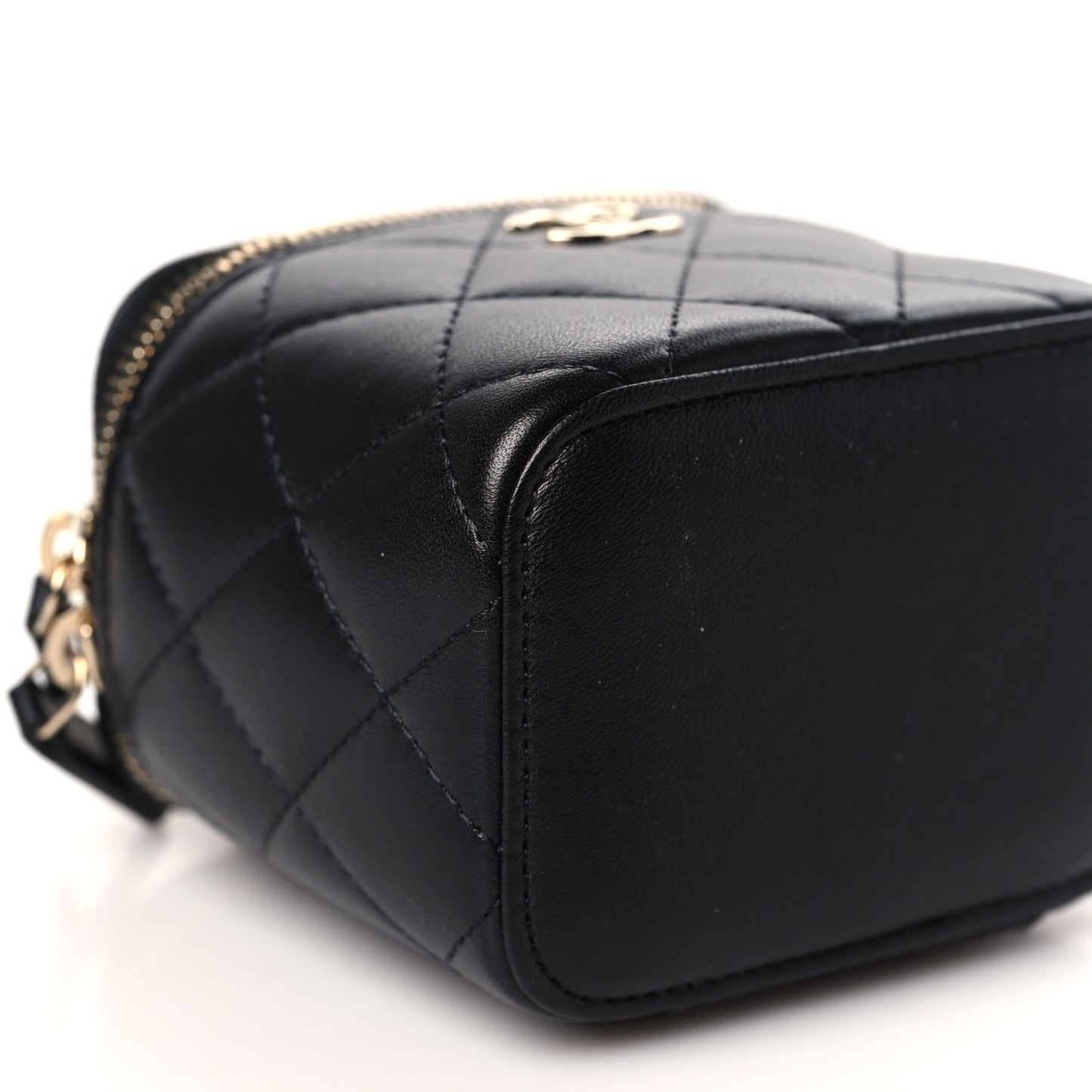 Lambskin Quilted Mini Vanity Case With Pearl Chain Black