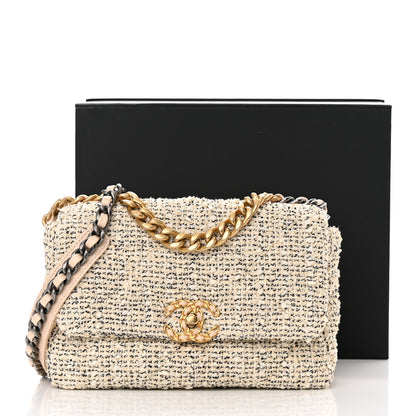 Chanel Tweed Quilted Medium Chanel 19 Flap Ecru Black 11 of 11