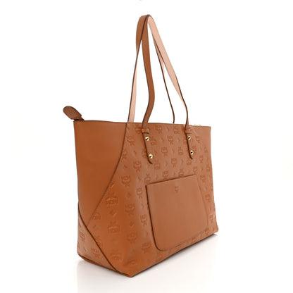 MCM Calfskin Ottomar Monogram Medium Klara Top Zip Tote Cognac 3 of 11
