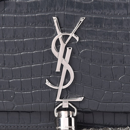 Saint Laurent Calfskin Crocodile Embossed Kate Monogram Tassel Chain Wallet Dark Smog 8 of 11