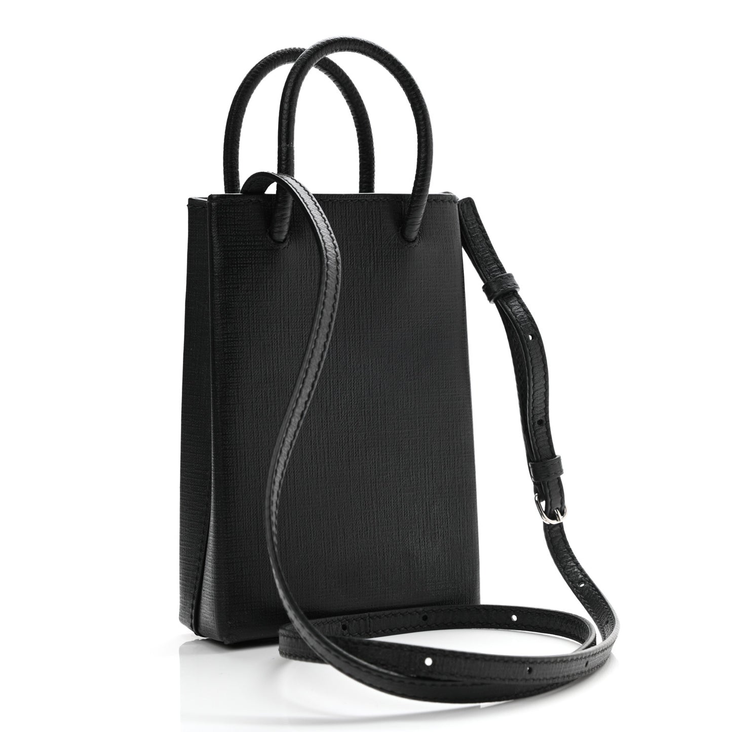Squared Calfskin Logo Shopping Phone Holder Bag Black