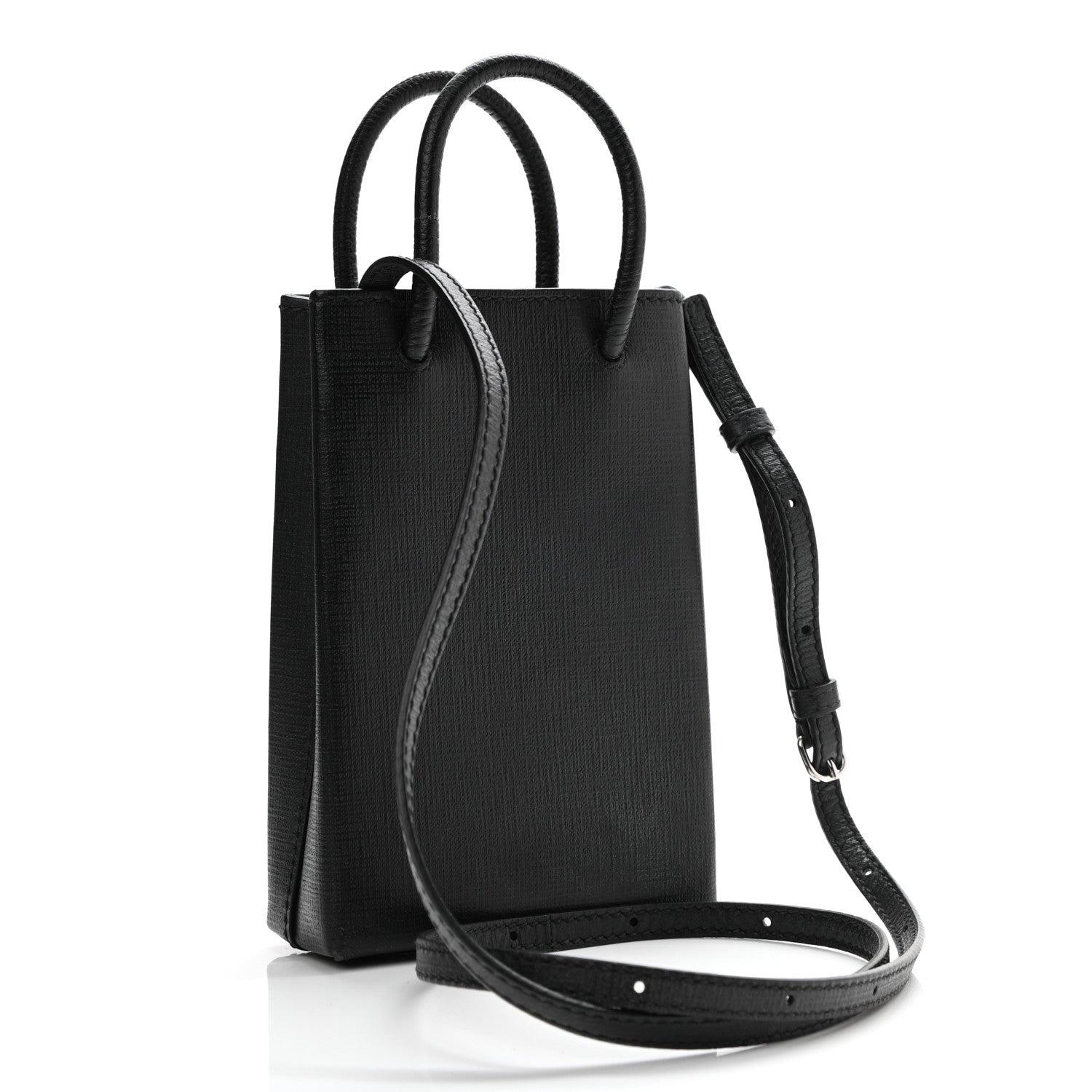 Balenciaga Squared Calfskin Logo Shopping Phone Holder Bag Black 3 of 10