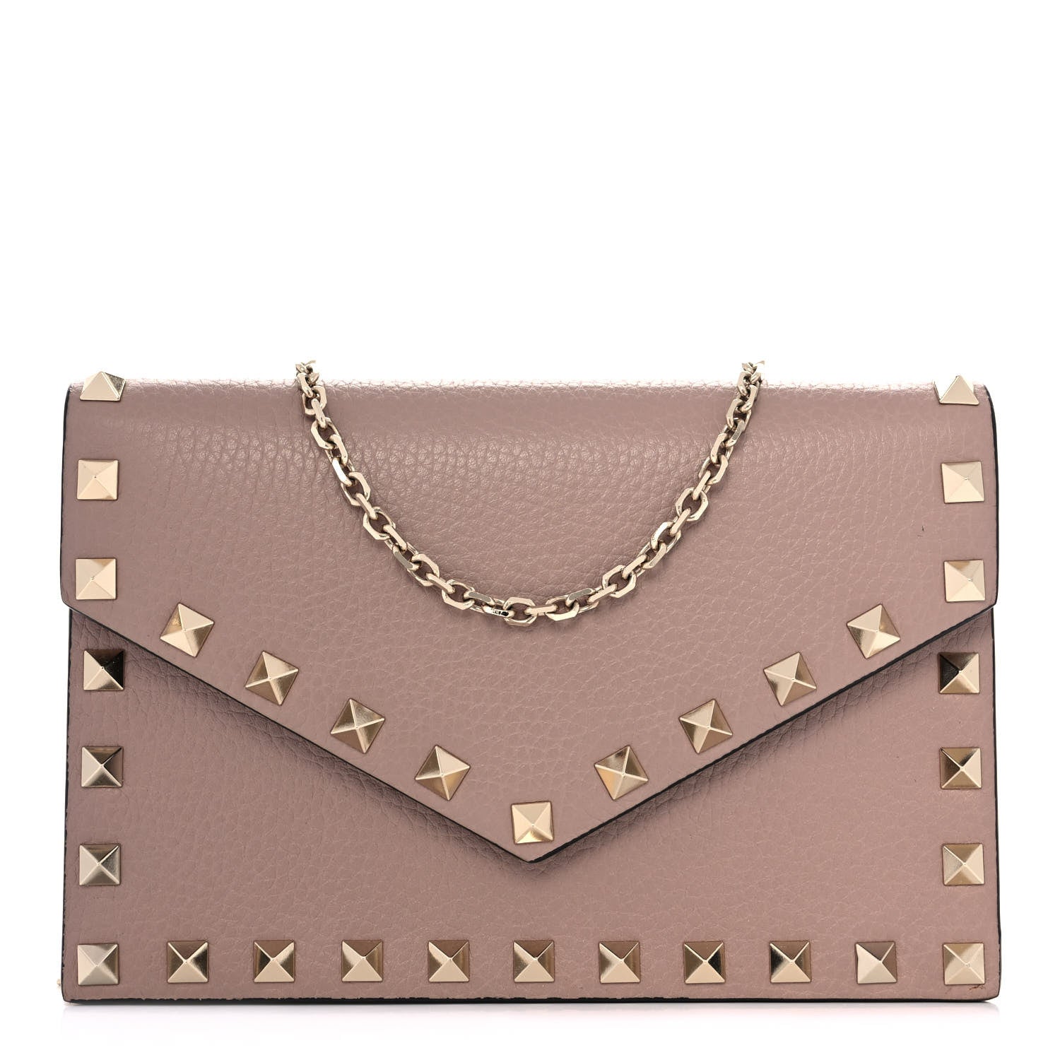 Valentino Garavani Pebbled Calfskin Rockstud Envelope Wallet on Chain Poudre 1 of 11